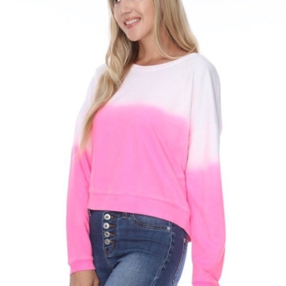 42 Pops Pink Ombre Dip Dye Pull Over Jersey Knit Top Medium - Picture 3 of 9